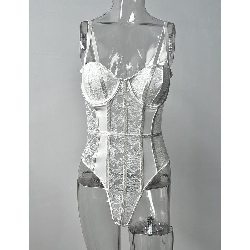 Bodysuit Backless Lace Patchwork para mulheres, lingerie Bodycon, cintas de espaguete, corpo sexy, roupas finas de boate