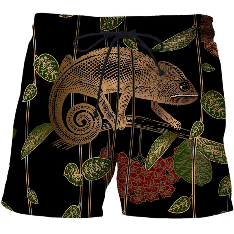 Pantalones cortos de playa hawaianos con estampado 3D de flujo de serpiente Animel Vintage para hombre, ropa deportiva de ocio, bañadores de secado rápido, pantalones cortos Harajuku
