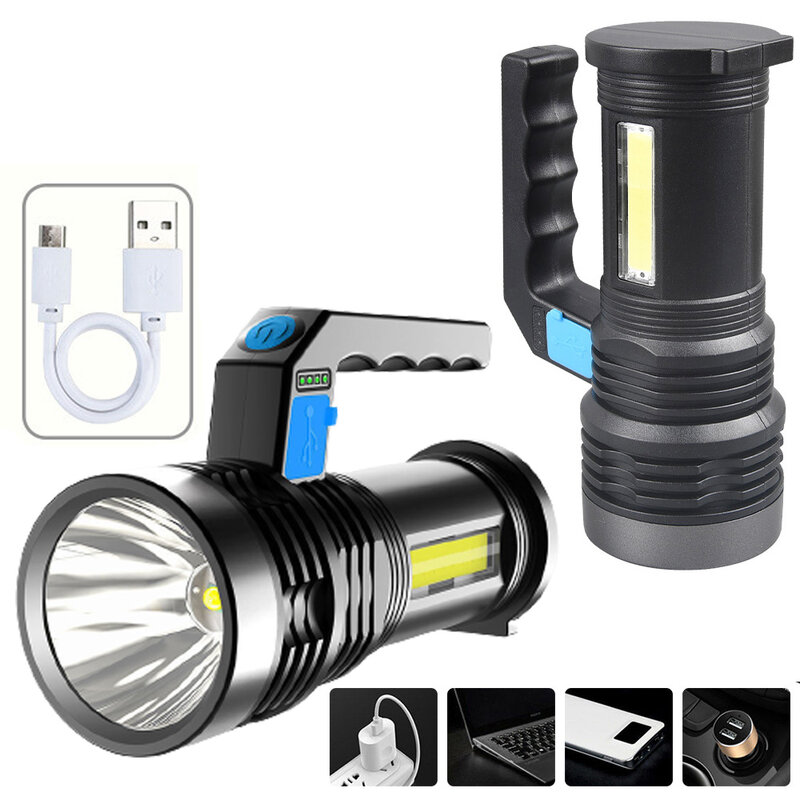 Ładowalna latarka USB przenośna lampa kempingowa LED z wbudowaną baterią 18650 COB o wysokiej mocy latarka na Camping Hiking