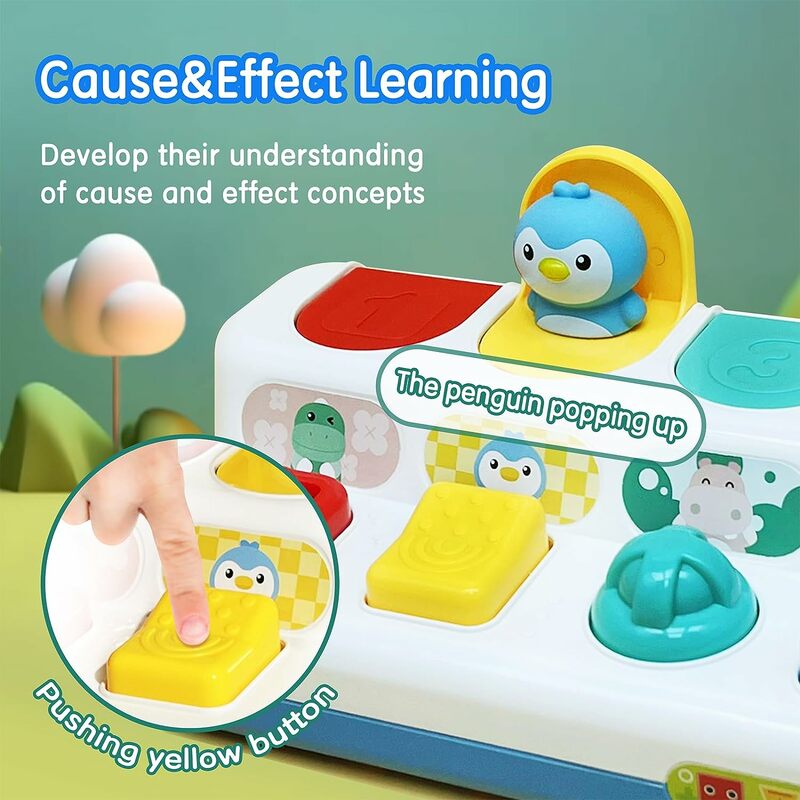 Baby Pop Up Toy Animal Peekaboo Switch Button Box Treasure Surprise Box Hide Seek Game Baby Educational Montessori Toys Games