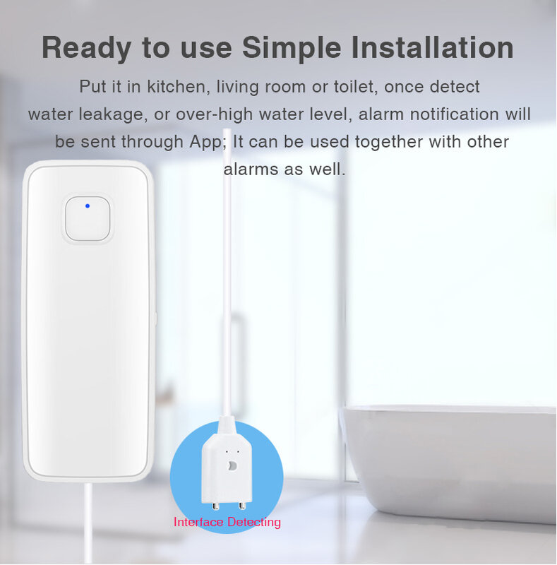 Tuya WiFi Water Leakage Sensor, Alarme de vazamento de água da inundação, Smart Life App, Smart Home Automation