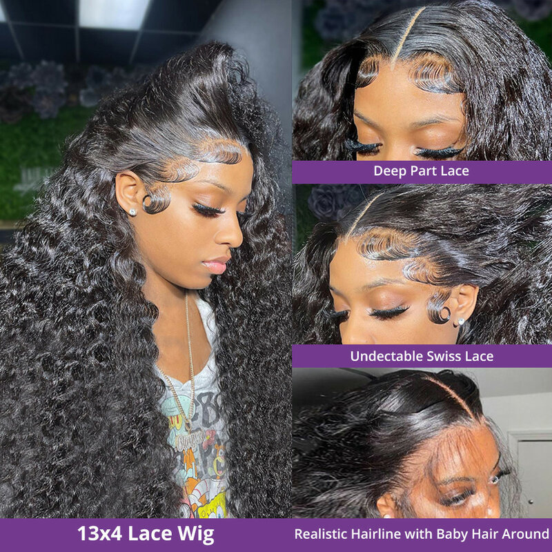 Perruque Lace Front Wig naturelle bouclée, cheveux humains, Deep Wave, 13x6 HD, 13x4, 30/40 pouces, 360 Full Lace, pour femmes