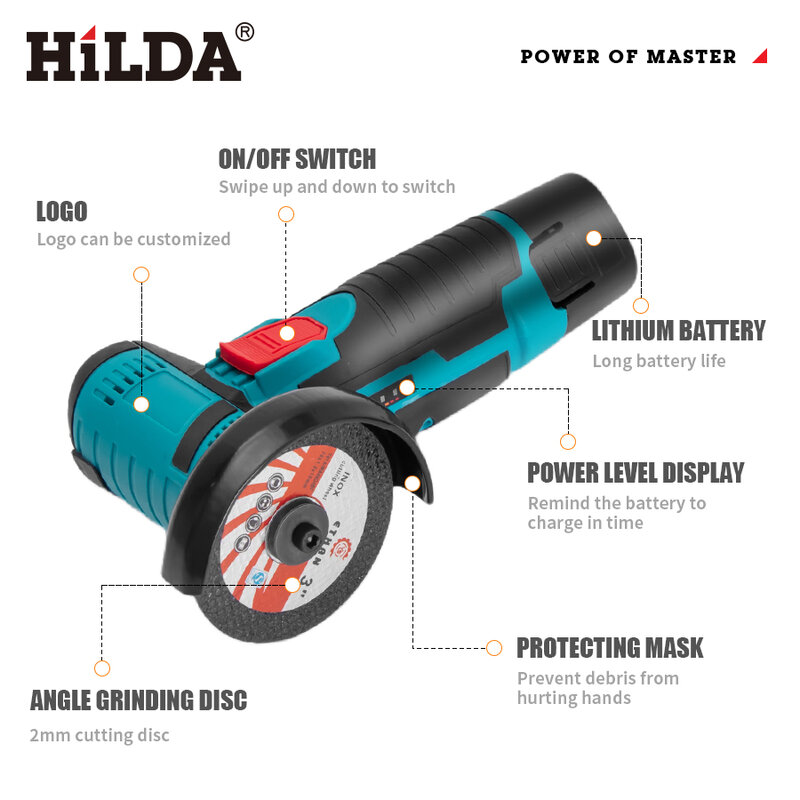 HiLDA mesin Gerinda sudut elektrik Lithium, mesin poles genggam Mini 12V/3 inci untuk rumah tangga