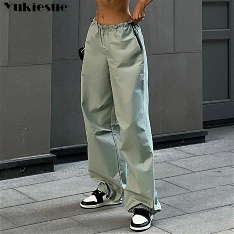 Pantalones Cargo de cintura baja para mujer, ropa Y2K holgada con cordón, trajes informales, ropa de calle, 2023