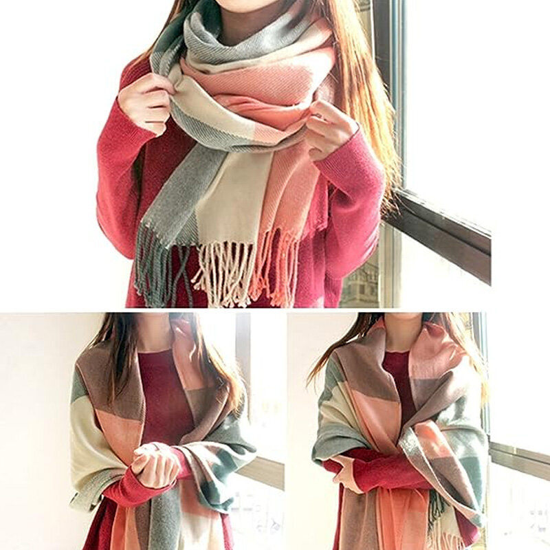 1 шт. клетчатый шарф, зимние плотные теплые кашемировые женские вязаные длинные пашминовые шарфы, женские шарфы в клетку