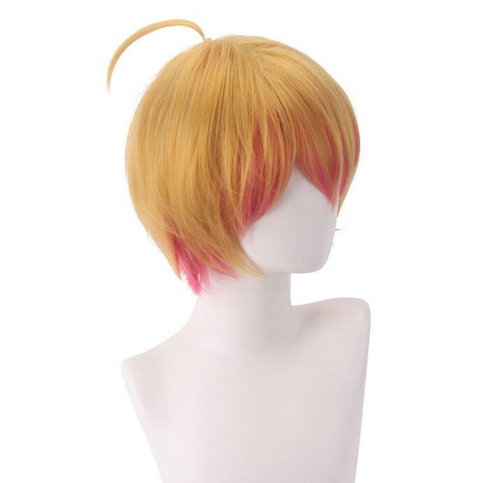 Men Synthetic Wig Short Straight Blonde Pink Anime Cosplay Fluffy Hair Heat Resistant Wig for Daily Party