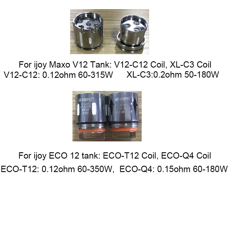 2pcs/lot Original ijoy Maxo V12 C12 0.12ohm and XL C3 0.2ohm Coil  ECO 12 T12 Coil and Q4 Coil With Coil Adapter