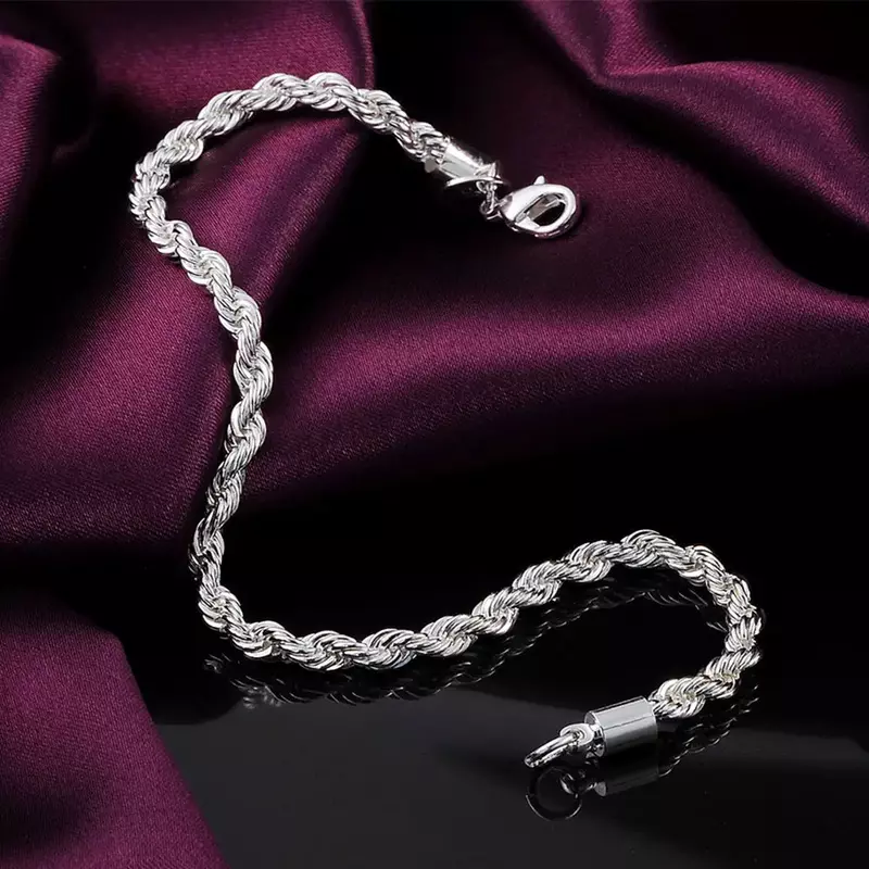 Linda pulseira de corda de prata 925 chapeada, linda joia, linda e elegante, atacado de fábrica, qualidade superior