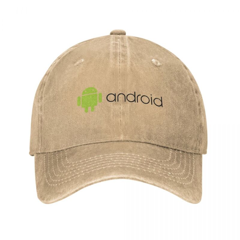 男性と女性のための色あせたデニムキャップ,Androidのロゴが付いたカジュアルな野球帽,色あせた調節可能なヘッドウェア