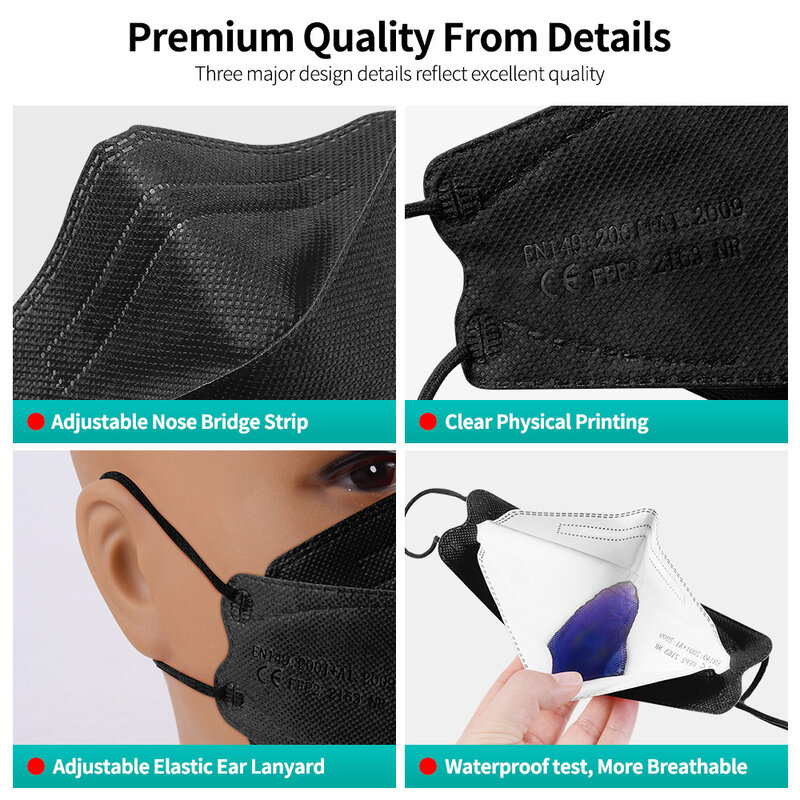 10-200PCS mascarillas FFP2 Face Mask CE Approved FPP2 Disposable KN95 KF94 Facial Mouth Black Fish Masks FFP2MASK kf94mask Korea