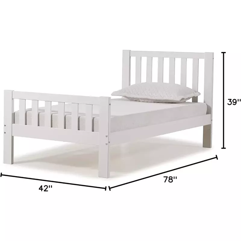 Cama infantil Aurora Solid Pine, mobília do quarto de criança, Twin plataforma colchão, branco