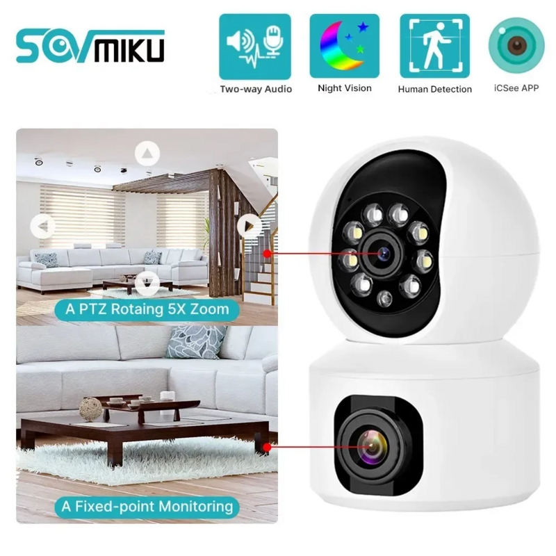 2K 4MP Dual Lens PTZ Smart WiFi Surveillance Camera Night Vision AI Auto Tracking Baby Monitor Wireless Surveillance IP Camera