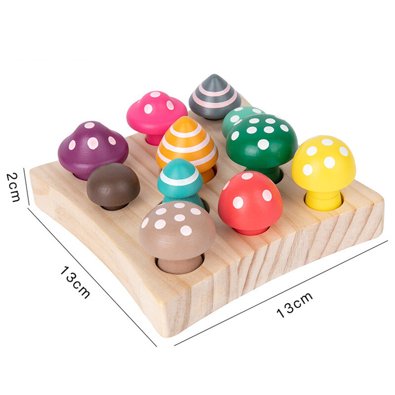Mushroom Shapes Fit Toys Educational Toy 1 to 2 Years Brain Toys for Kids Color Number Recognition Wooden Learning Memory Games