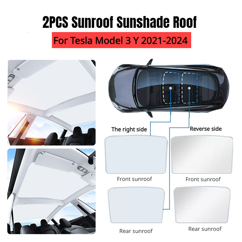 For Tesla Model 3 Y 2021-24 highland Upgrade Ice Cloth Buckle Sunroof SunShades Glass Roof Sunshade Front Rear Sunroof Skylight