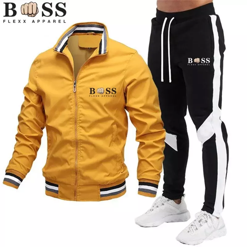 Jaqueta com zíper de alta qualidade para homens, colarinho, terno esportivo roupas de corrida, roupas de treino fitness, novos conjuntos, 2022