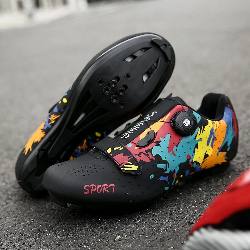 ✅COD！ Road Bike Cycling Shoes MTB Spin Bicycle Shoes Mens Womens with Quick lace Self-Locking Compatible SPD Cleats