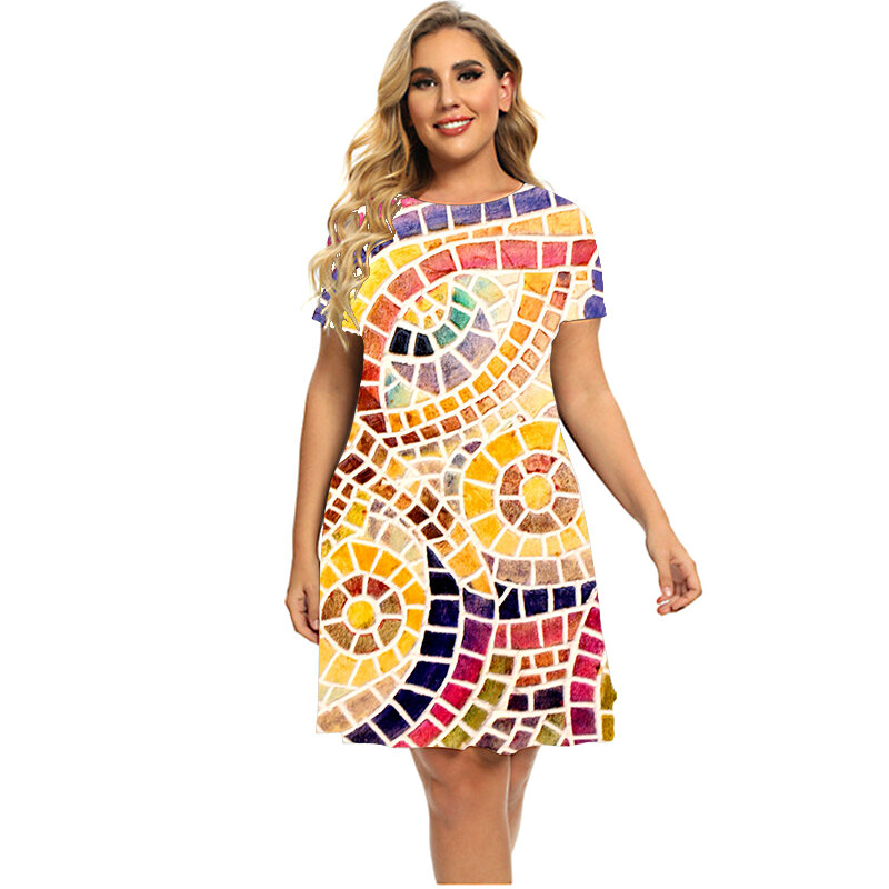 Женское винтажное платье с 3D-принтом, свободное Повседневное платье большого размера 5XL, 6XL в стиле бохо, лето 2023