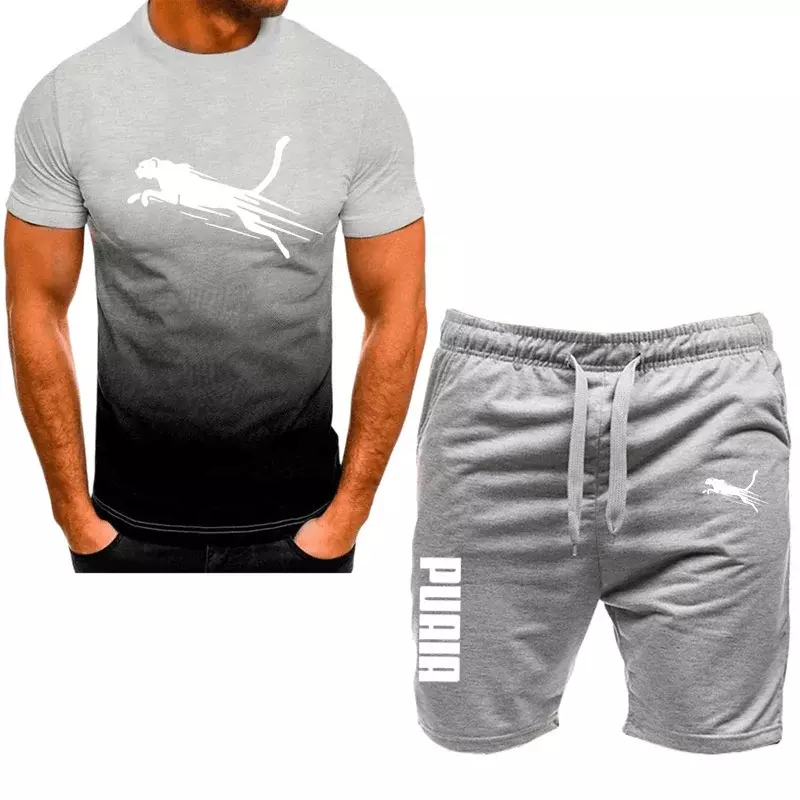 Setelan pakaian olahraga kasual pria, kaus dan celana pendek modis kelas bawah, pakaian olahraga cepat kering, set 2 potong dengan lengan pendek