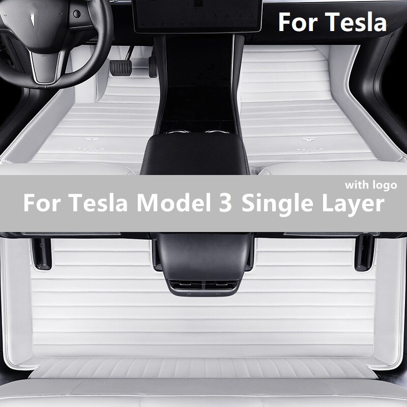 테슬라 모델 3 맞춤형 자동차 액세서리 바닥 매트, 고품질 가죽 자동차 매트, 에코 소재, 테슬라 로고