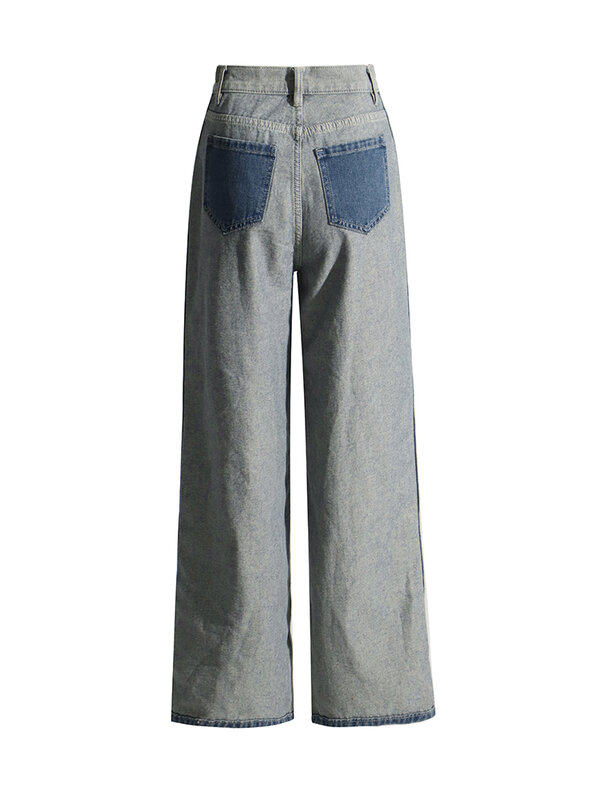 ROMISS-Calças jeans soltas femininas, cintura alta, bolsos em retalhos, streetwear vintage, jeans coloridos, moda feminina
