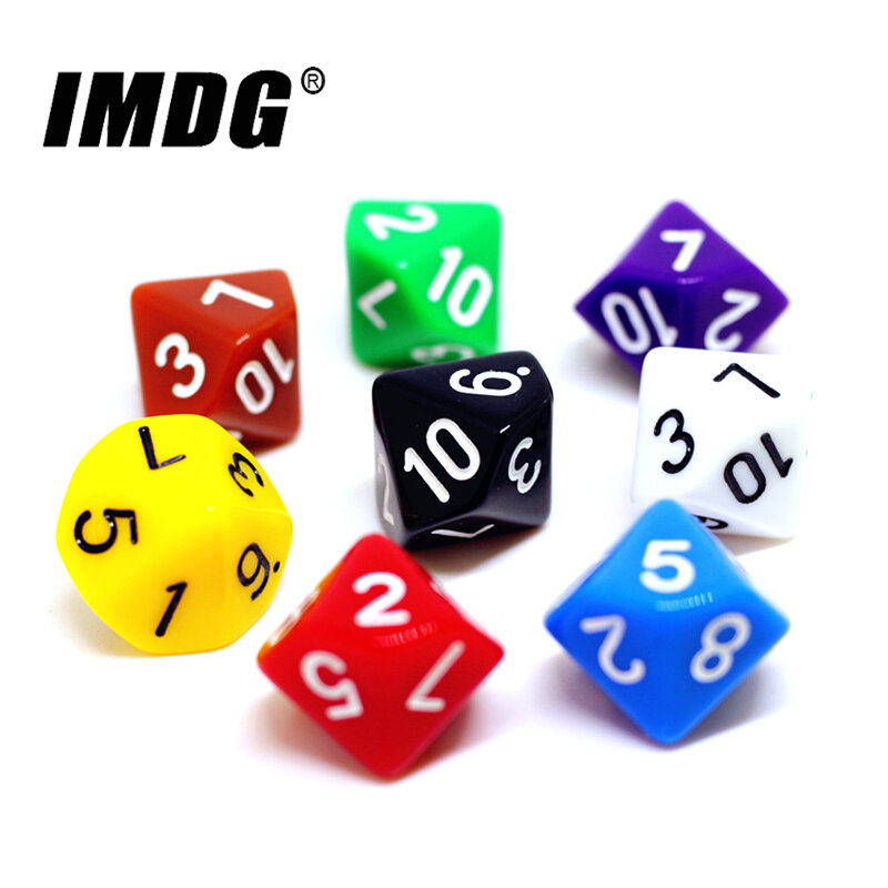 10 قطعة/الحزمة D10 النرد (1-10) الاكريليك DND لعبة النرد عالية الجودة بوتيك الملونة الصلبة النرد
