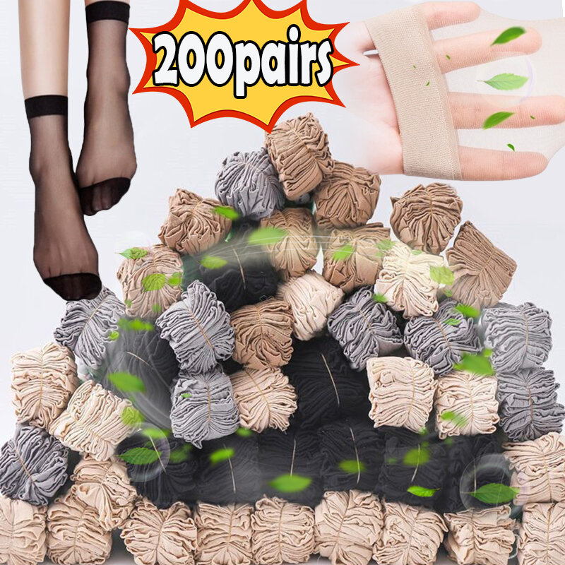 200pairs Transparent Summer Socks Ultrathin Women Nylon Ladies Female Short Ankle Meias Elastic Crystal Spring Fashion Silk Sox
