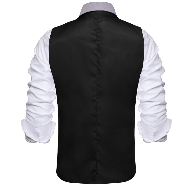 Hi-tie Black Grey Solid Shawl Jacquard Collar Suit Vest Slim Fit Waistcoat for Wedding Groomsmen V-Neck Tuxedo Sleeveless Jacket