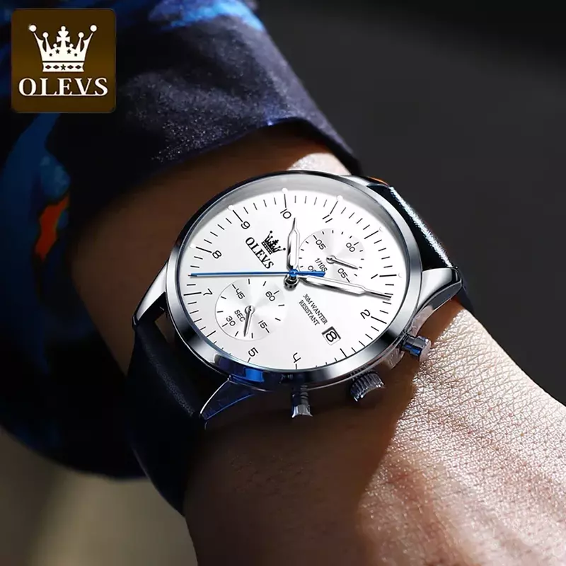 OLEVS ساعات للرجال العلامة التجارية الأصلية الكوارتز الفاخرة رجال الأعمال ساعة مقاوم للماء مضيئة تاريخ الموضة كرونوغراف ساعة اليد