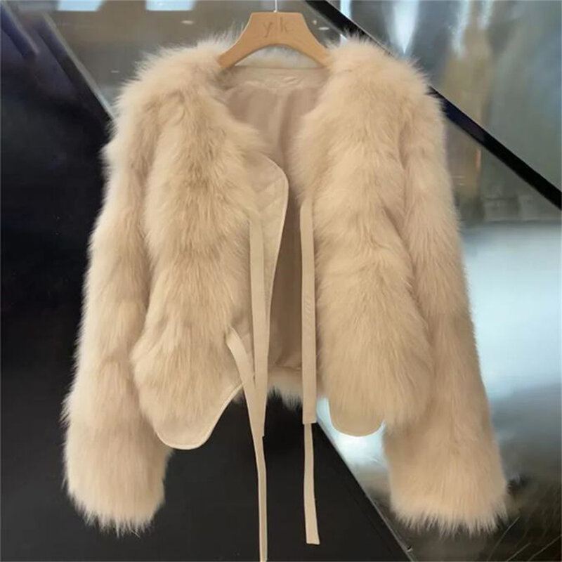 女性のためのイミテーションフォックスファーコート,暖かい厚いキツネの毛皮のコート,秋と冬のフェイクファーコート,新しい,2021