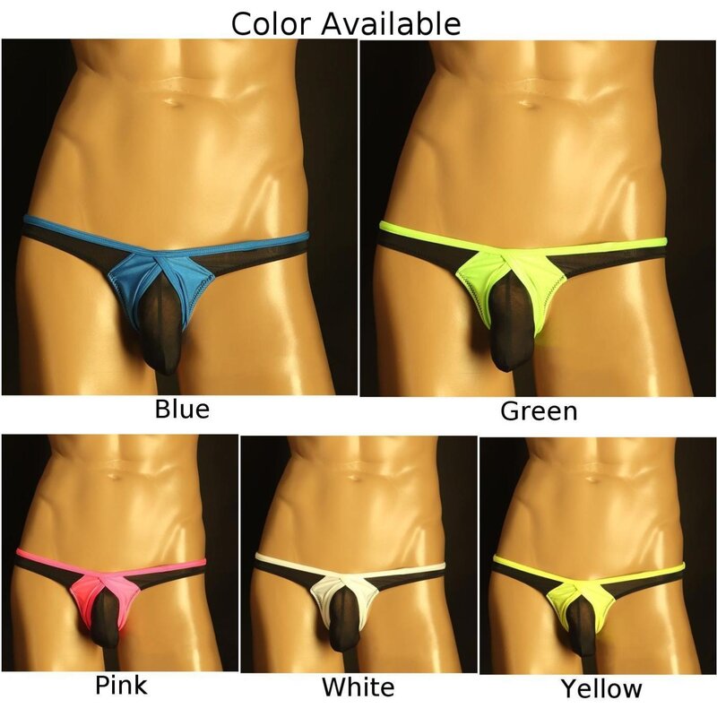 Roupa interior de malha de seda de gelo masculina, cueca sexy, cintura baixa, G String, calcinha tanga, branco, rosa, amarelo, azul, verde, M 2XL