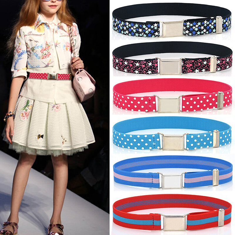 1PC Casual Fashion Adjustable Metal Fabric Belt for Dress Coats Kids Elastic Canvas Waistband Easy Buckles Belt for Girls Boys