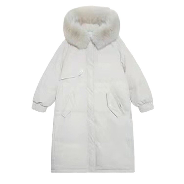 女性のための白いダックダウンジャケット,長くてルーズな韓国のファッション,厚手,冬