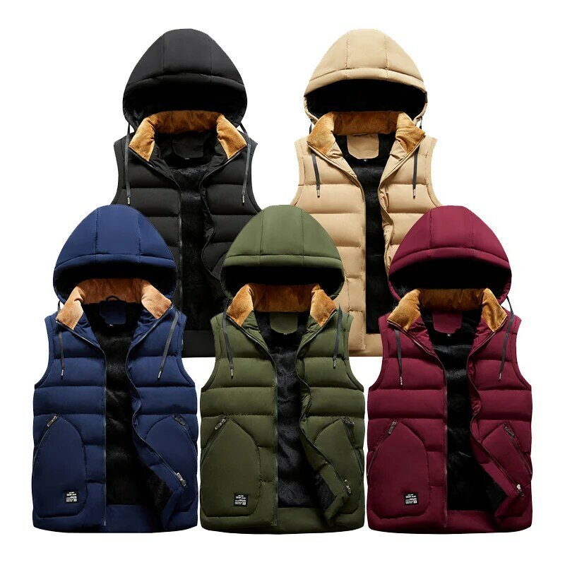 2023  Spring Autumn New Men's Fashion Zipper Hooded Warm Vest Casual Sports Stand Collar Sleeveless Jacket Men Winter Down Vest