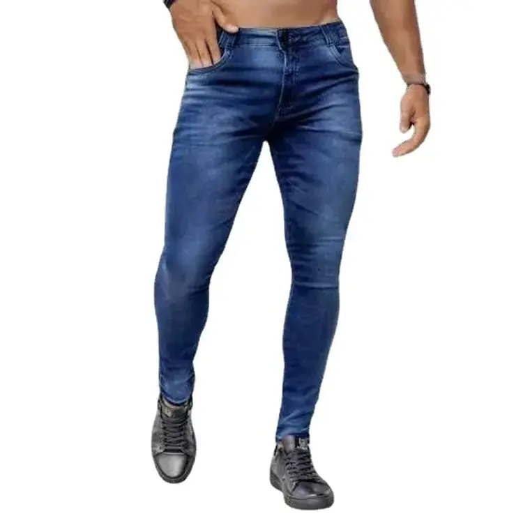 DistMurcia-Jean taille haute pour homme, pantalon crayon en denim, poches fourreau, léger, extensible, fermeture éclair, longueur de rinçage