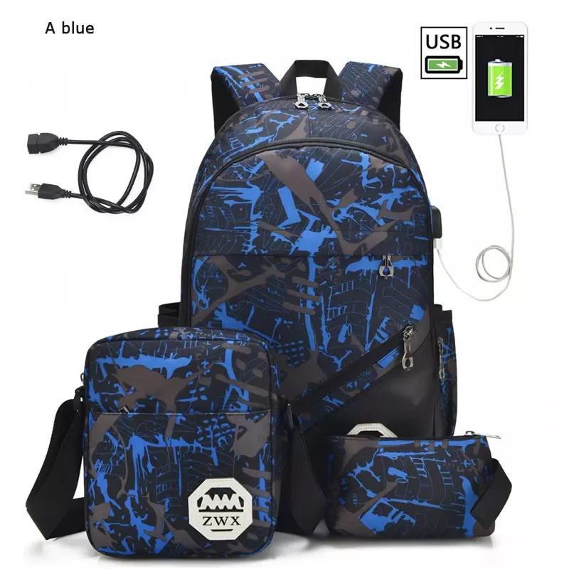 One Shoulder High School Bags para homens e mulheres, bolsa de viagem de estudante, mochilas masculinas, Big Sack, meninos, 2023, 3 peças por conjunto
