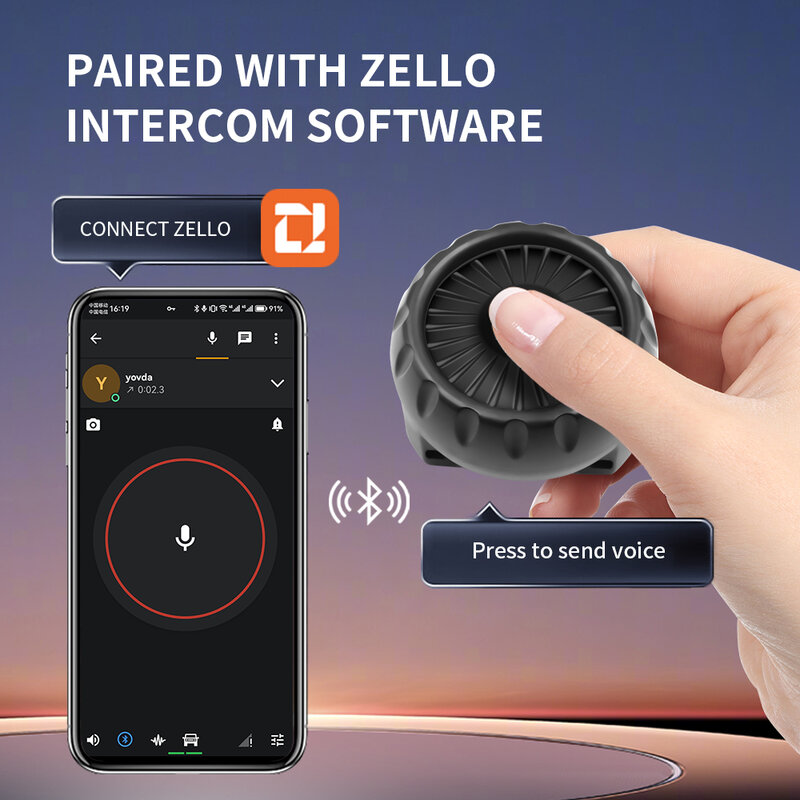 Tebe Wireless PTT Button Walkie Talkie Push-To-Talk Switch Controller For ZELLO Software With Adjustable Strap