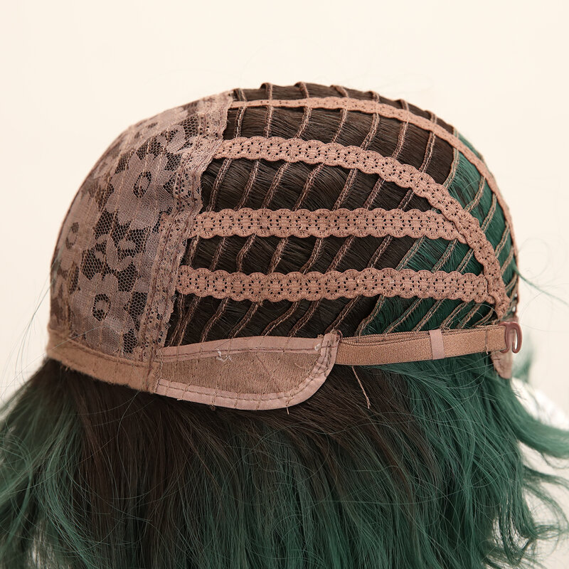 Темно-зеленый короткий волнистый искусственный парик с челкой Кудрявые Волнистые плечи длинный ежедневный парик для женщин термостойкие волосы