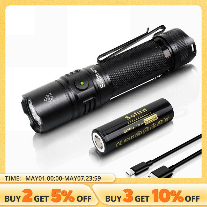 Sofirn SP35 Rechargeable 21700 LED Flashlight Type C 2A SST40 2200lm Torch with Power Indicator Update ATR