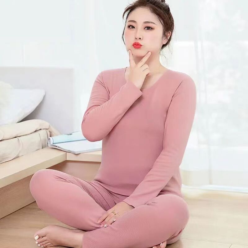 Foply Women Pajamas 5XL Thermal Underwear Suit Knitted Cotton Female Winter Thermo Underwear Warm Underwear Sets Home Clothing