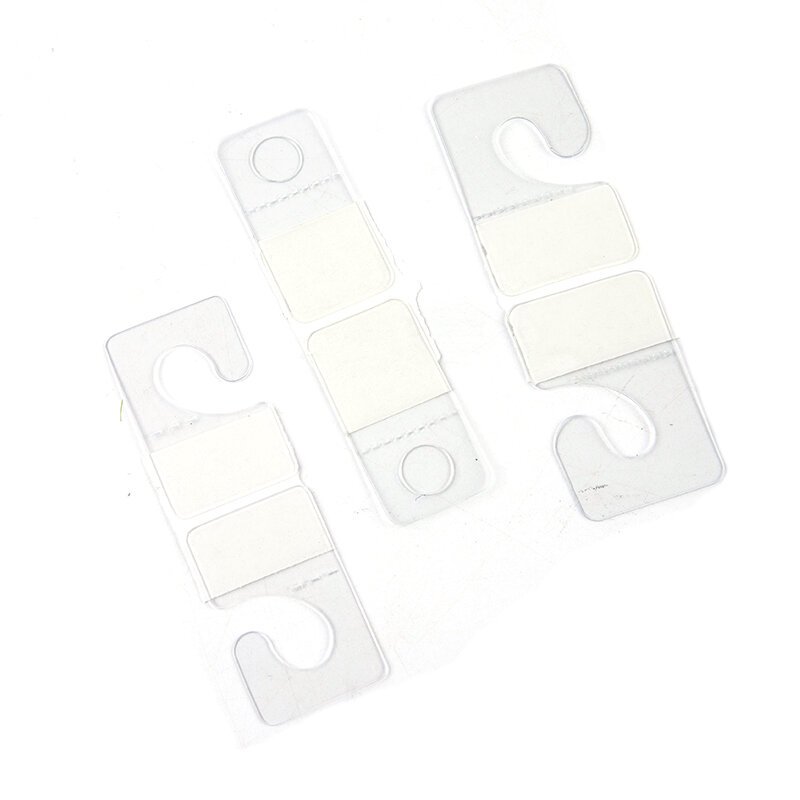 100 buah PVC Slot lubang perekat menggantung tab label kait barang dagangan paket kotak gantungan tas Peghooks Display untuk tampilan toko ritel