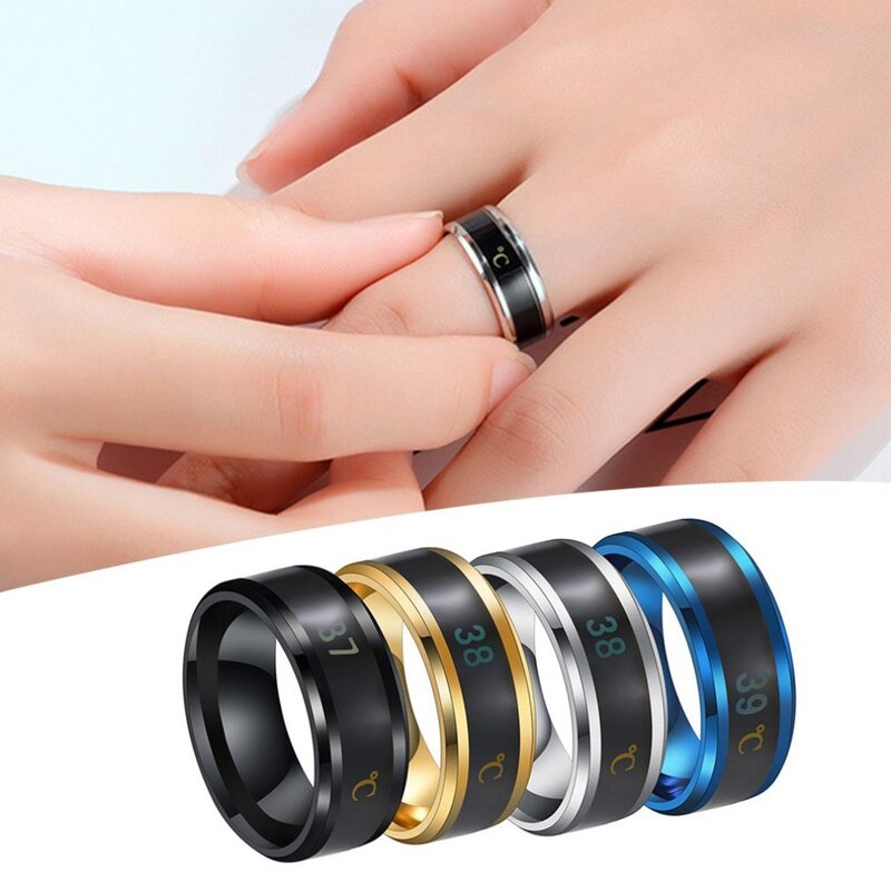 Ukuran #6-13 cincin cincin cincin suhu tubuh Sensor pintar baja tahan karat tampilan mode Real-time tes suhu perhiasan jari cincin pasangan