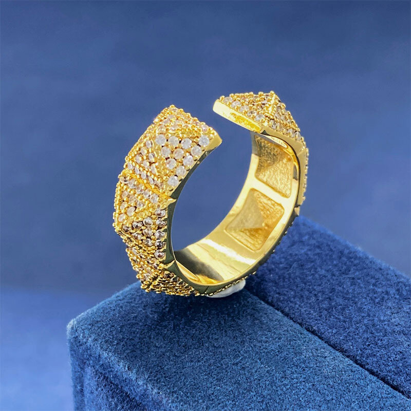 حلقات معدنية برشام دائرة مفتوحة للرجال والنساء ، مطلية باللون الذهبي ، إعداد الزركون الكامل ، النمط الشعبي ، مجوهرات الأصابع ، جودة عالية