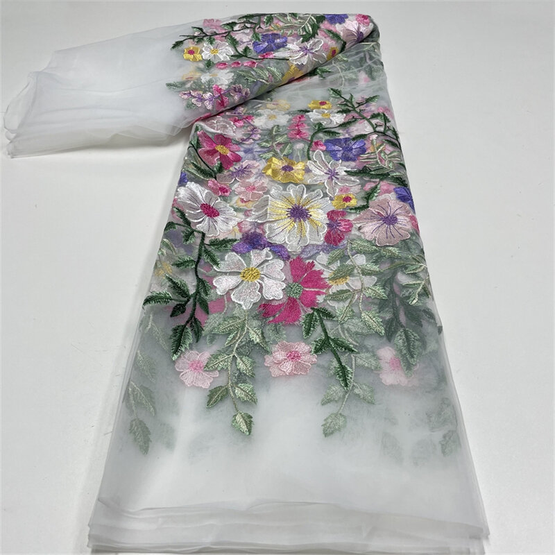 NigWin-Tissu en dentelle de tulle à fleurs 3D, tissu en dentelle de filet brodé de luxe africain pour robe de Rhen laine, 2024,1 verges, 5 verges