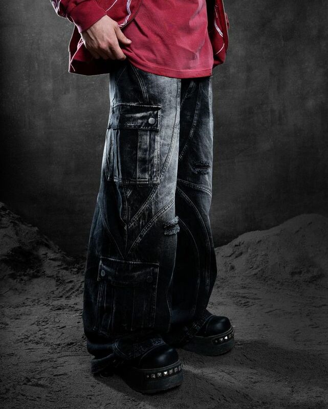 Джинсы-багги Y2k мужские в готическом стиле, рваные мешковатые джинсы в стиле ретро, черные брюки-карго с множеством карманов, уличная одежда с низкой талией, 2024