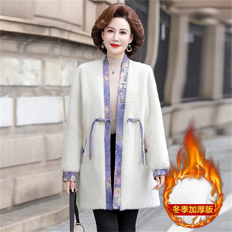 Mantel satu potong bulu wanita mulia modis mantel musim dingin ibu Retro mantel bulu Tiongkok, mantel bulu cerpelai wanita usia menengah dan lama