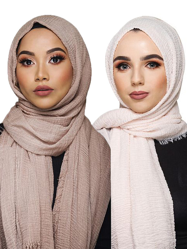 95*180CM donne musulmane increspature sciarpa Hijab Femme Musulman morbido cotone foulard islamico Hijab scialli avvolge sciarpe testa all'ingrosso