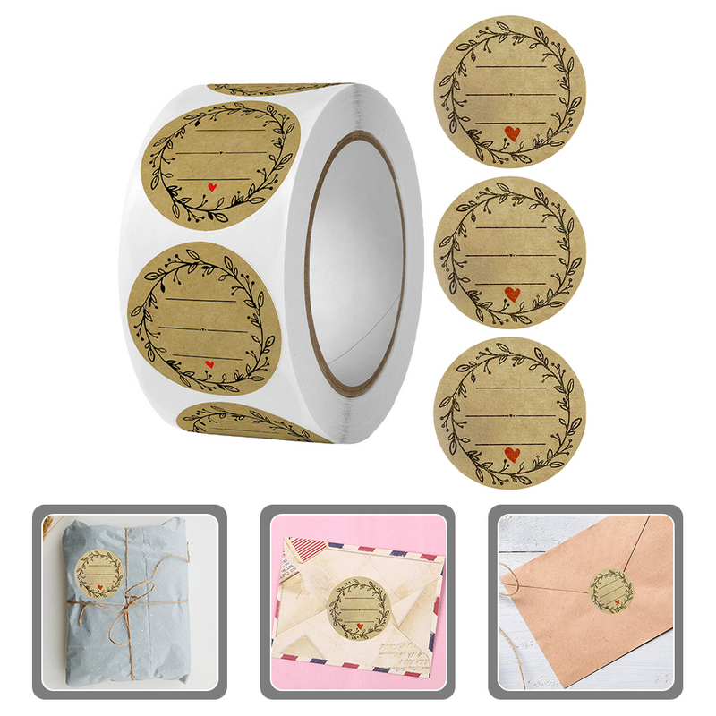 Pegatinas de piezas para embalaje de pan, pegatinas multiusos con patrón de ramas de olivo, etiqueta de regalo marrón, bricolaje, 500