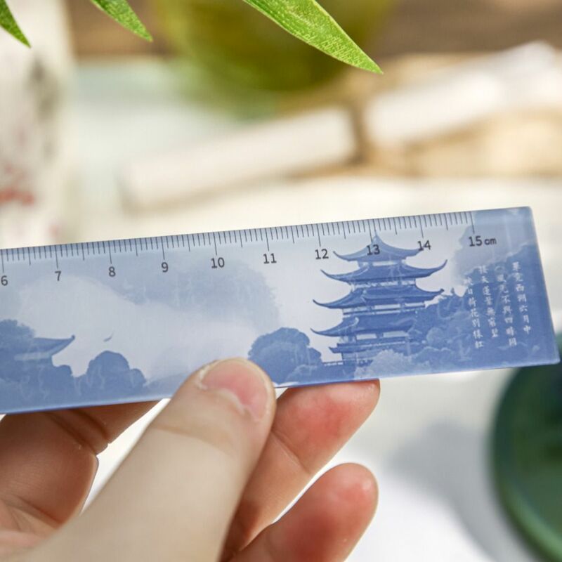 Penggaris lurus penyusun seri pemandangan Oriental 15cm, alat gambar DIY, penggaris pembagi Multifungsi, pembatas buku akrilik