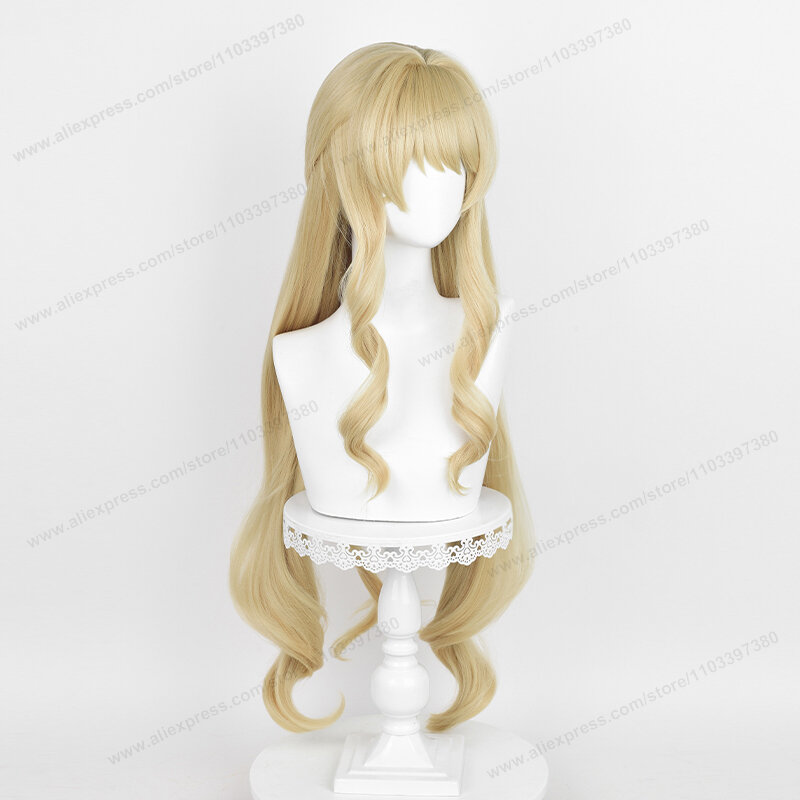 Navia Cosplay Wig 95cm Linen Gold Wave Hair Fontaine Anime Heat Resistant Synthetic Scalp Wigs