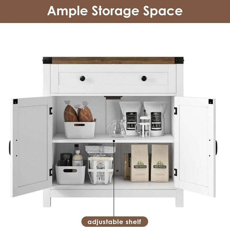 Aparador Buffet com gaveta, prateleira ajustável, armário de armazenamento para cozinha, sala de jantar, banheiro, moderno